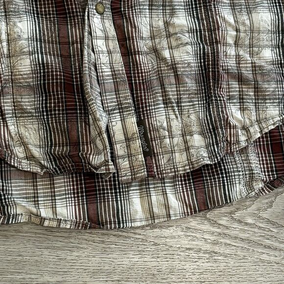 Wrangler Retro Pearl Snap Long Sleeve Western Shirt Brown Size Mens 2XL XXL Flaw - Picture 5 of 10